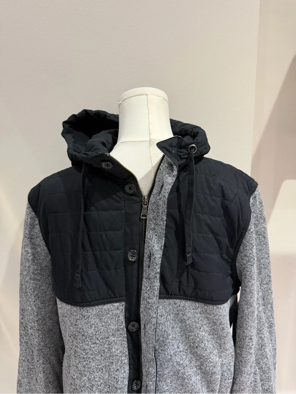 Banana Republic Grey and Black Hooded Mixed-Material Jacket